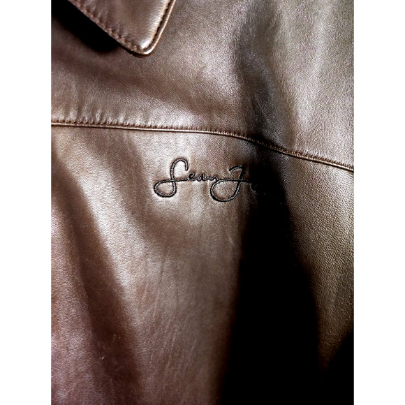 Sean John Leather Jacket XXL Brown Quilted Lined Zip Front Logo NWT Y2K fashion - Picture 3 of 15